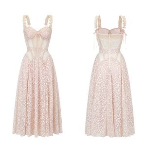 Elegant Lace Midi Dress in Blush